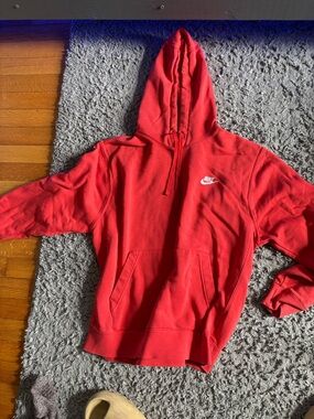 Nike Red Hooded Sweatshirt with White Logo